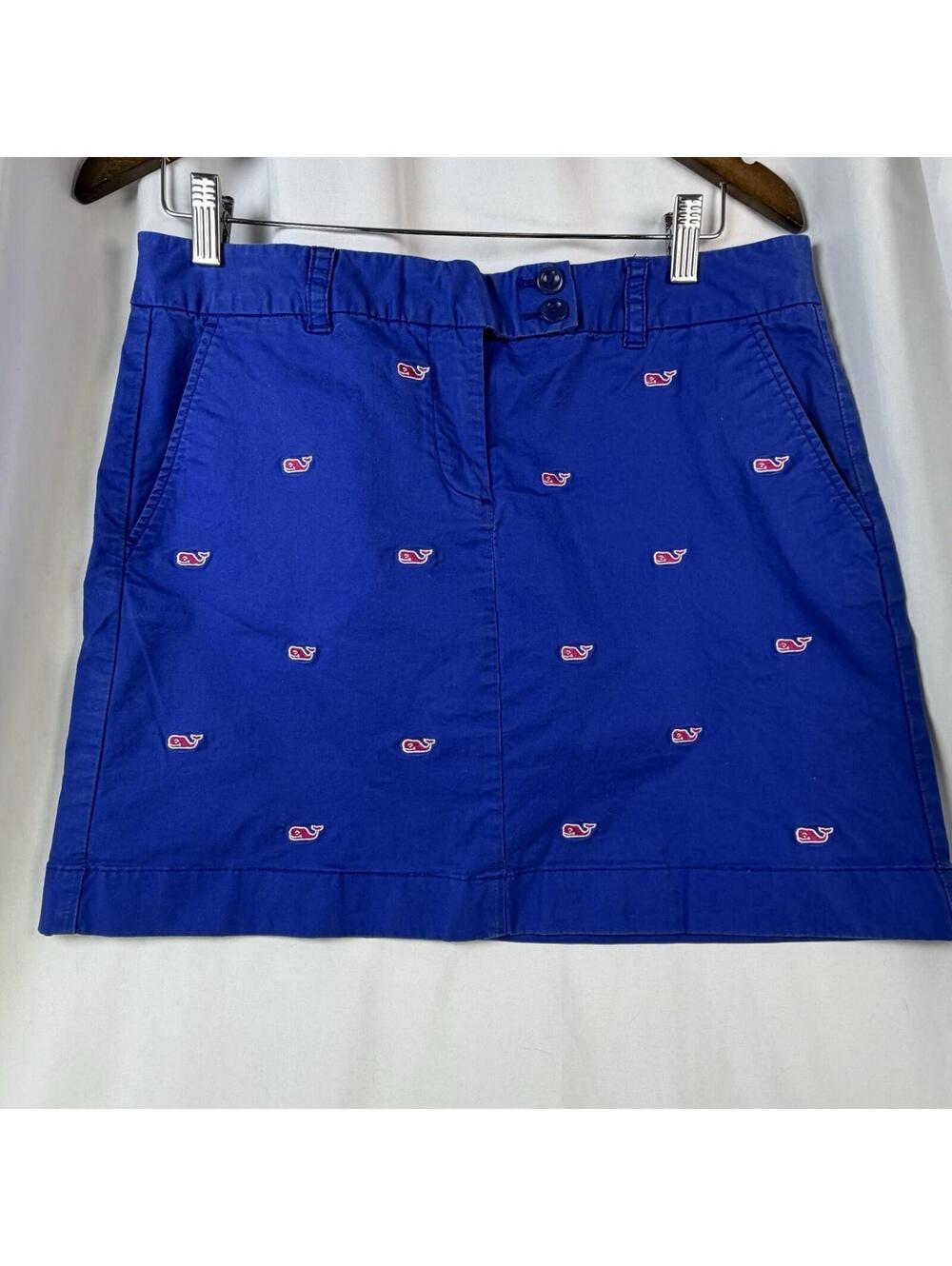 Vineyard Vines Women's Size 8 Blue Embroidered Whale Chino Mini Skirt w/ Pockets